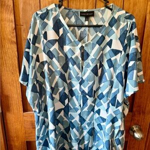 Lane Bryant Women's Shirt with Blue and White Geometric Design